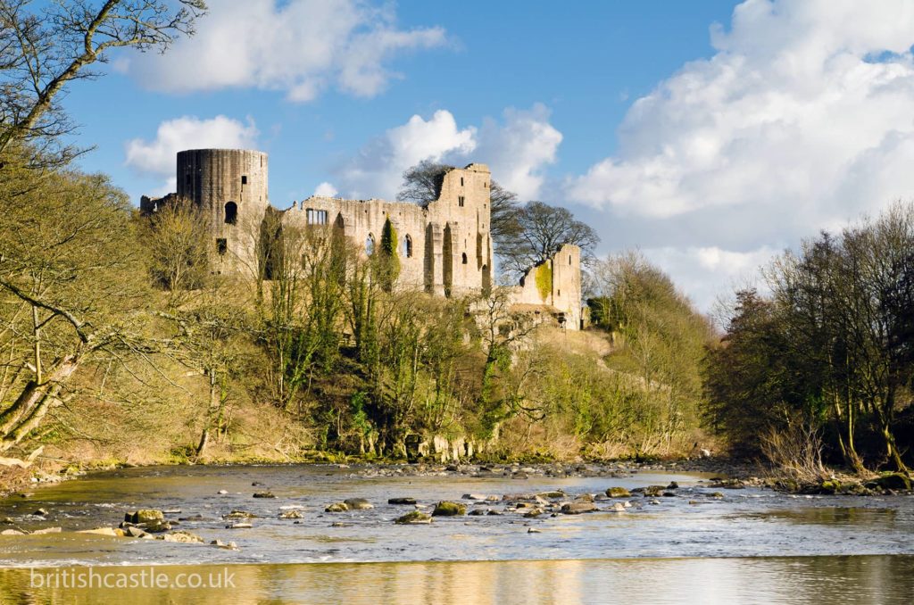 The ruins of Barnard Castle, viewed from the river Tees
