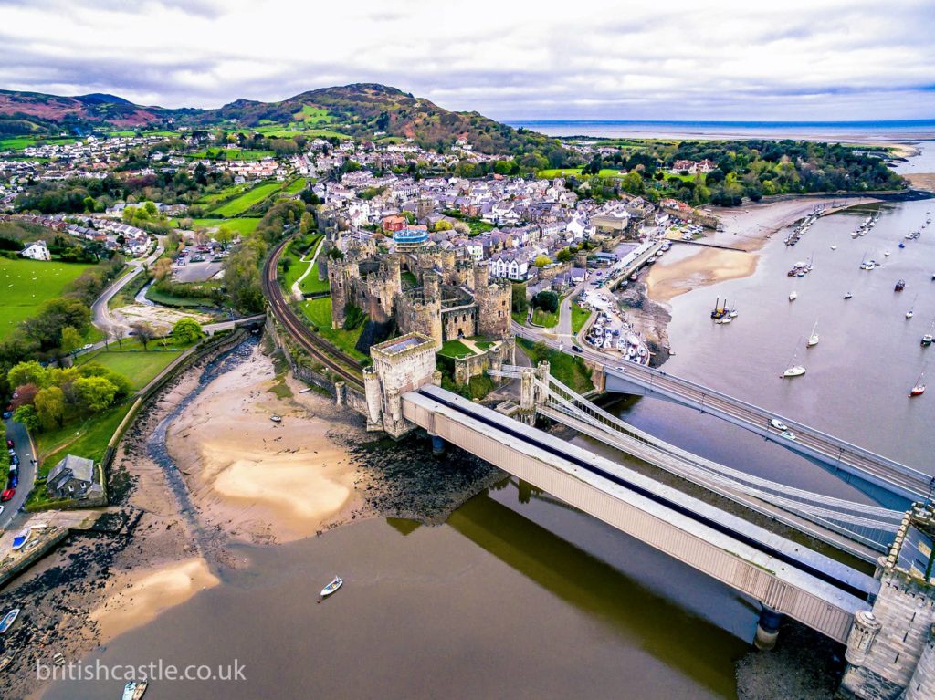 Aerial shot of Conwy and its castle