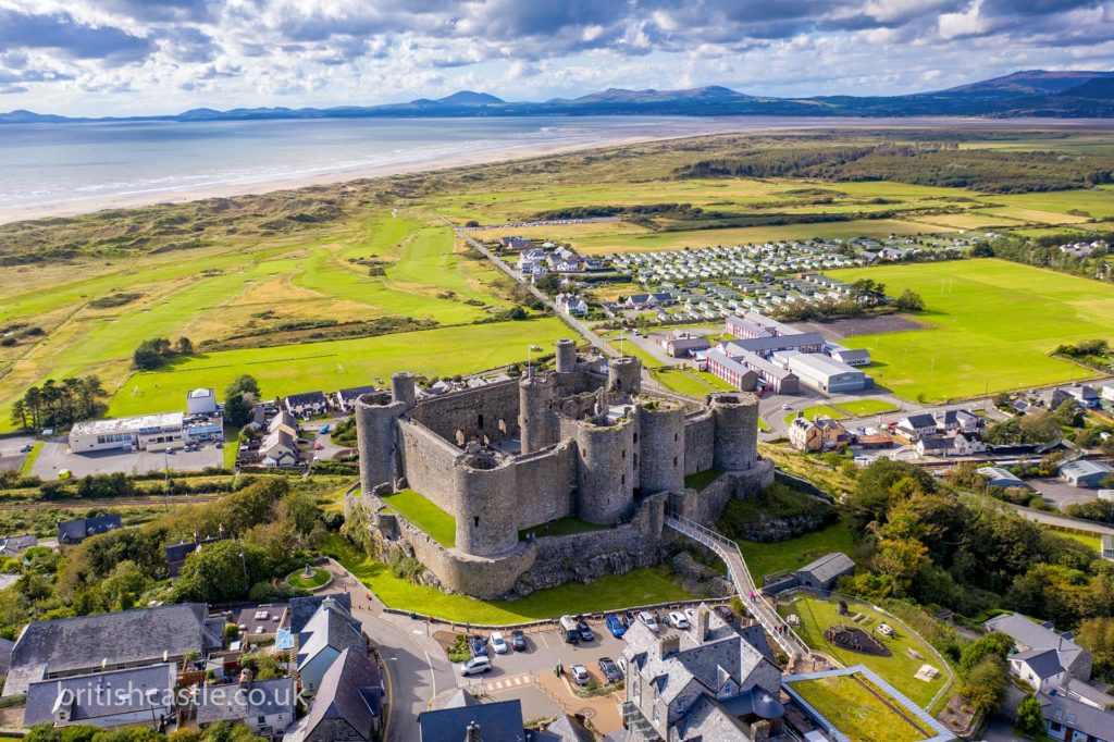 Aerial shot of Harlech Castle