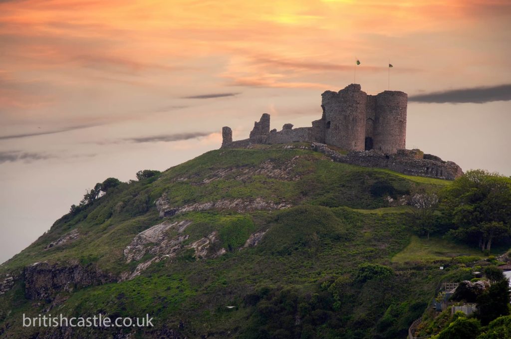 Criccieth castle and orange sky