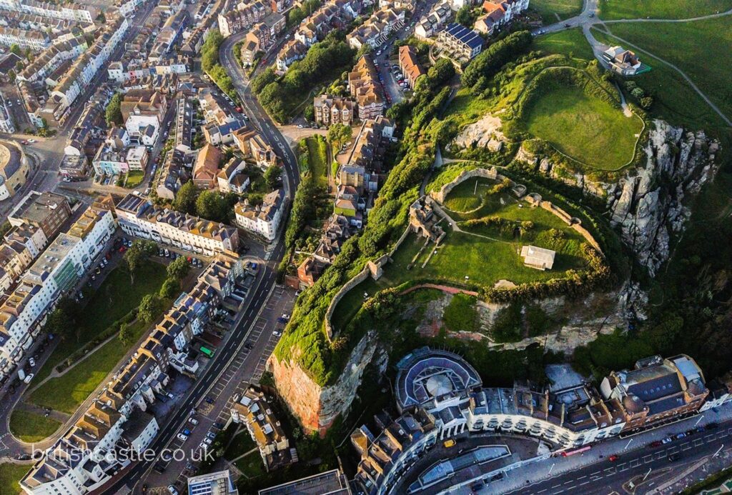Aerial view of Hastings Castle