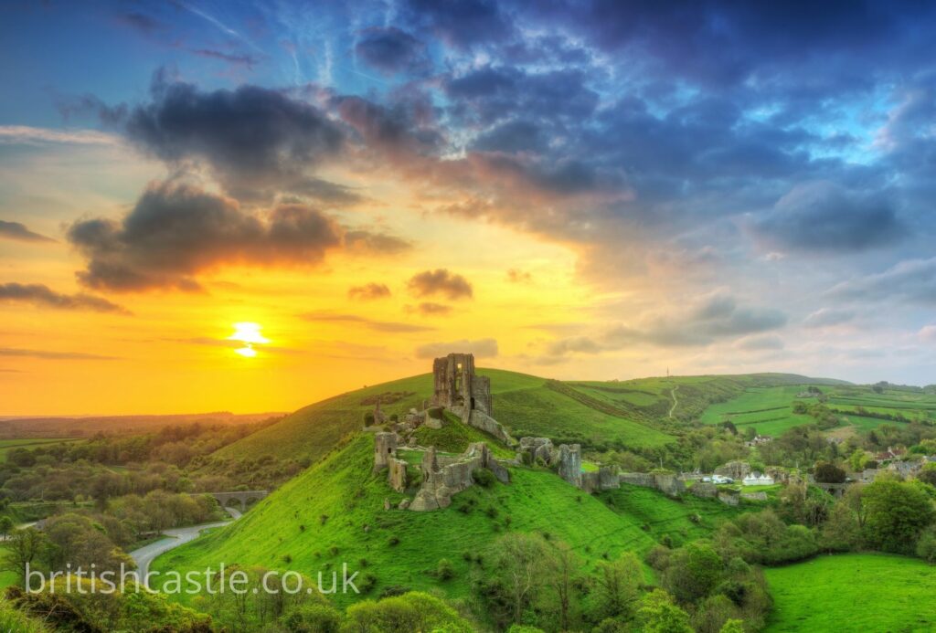 Sunrise over Corfe Castle in Dorset